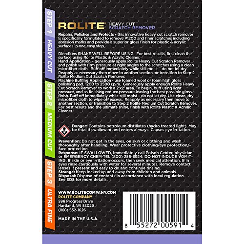 Rolite - Rhcsr4Z Heavy Cut Scratch Remover (4 Fl. Oz.) For Plastic & Acrylic Surfaces Including Marine Strataglass & Eisenglass, Headlights, Aquariums #TOP1