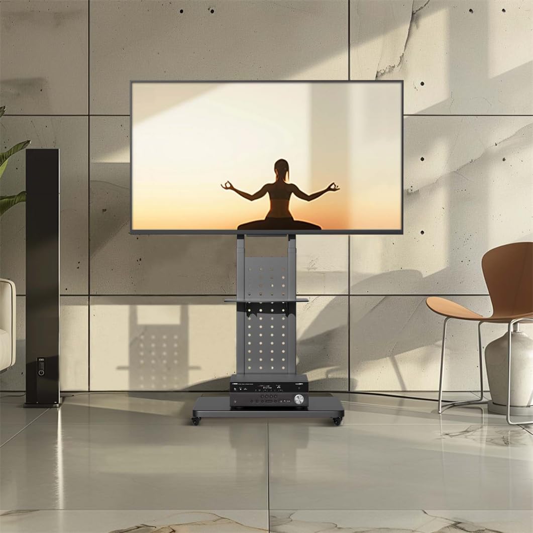UNHO Supporto TV con Ruote Girevole: Carrello Porta TV da Terra Verticale Orizzontale Supporto tv Rotante per Schermo 32-65 Pollici Portata 50kg Max VESA 600x400mm Altezza Regolabile
