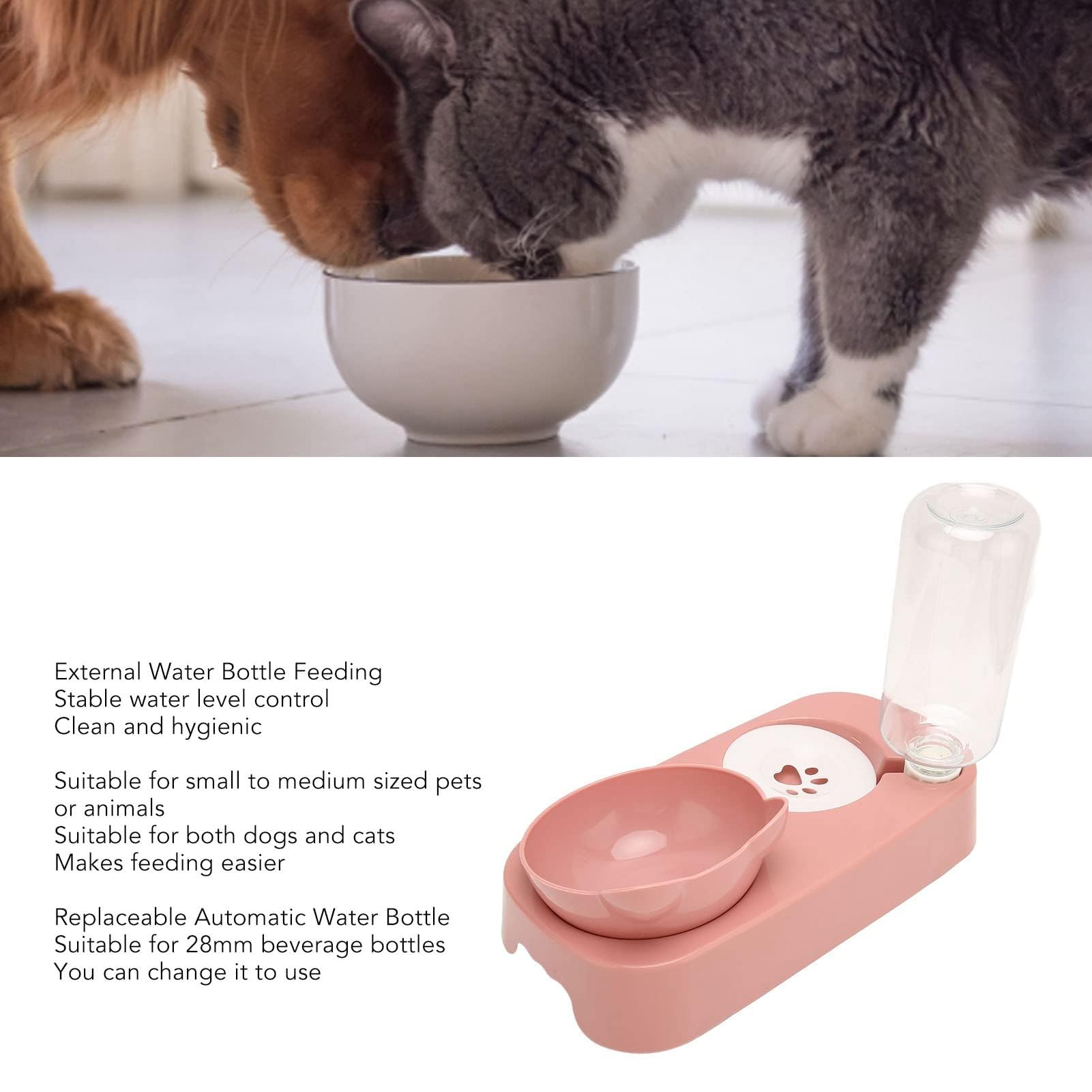 Tnfeeon Ciotole doppie per cani e gatti, set di ciotole per acqua e cibo per animali domestici con dispenser automatico di acqua bottiglia ciotola staccabile per cani di piccola taglia e gatti gattini