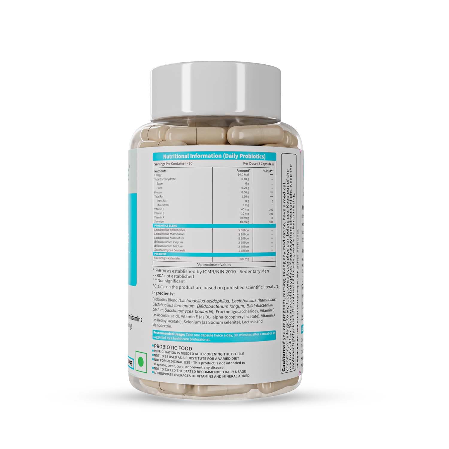 Neuherbs Acidophilus Daily Probiotics with Prebiotic, Blend of six healthy Probiotics (20 Billion CFU) with added Vitamin C, E & Selenium | For Immunity & Gut Health, Capsules 60 Count for Women & Men - Image 2 thumbnail