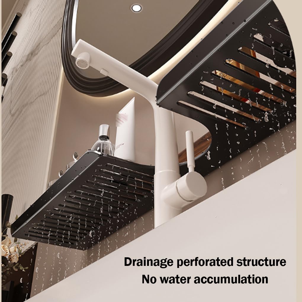 Estante con ventosa de nogal para baño, organizador de almacenamiento montado en la pared, ideal para fregadero y lavabo, organizador de baño de 50 cm, duradero y elegante soporte para grifo de agua
