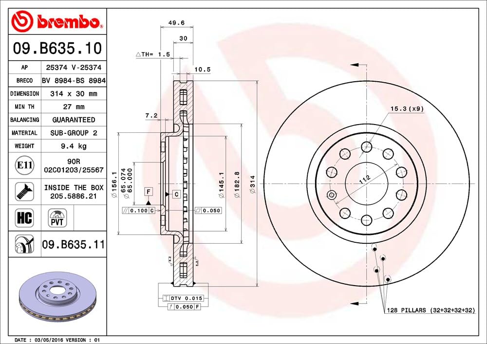 Brembo 09.B971.11 remschijven-rotoren, 2 stuks