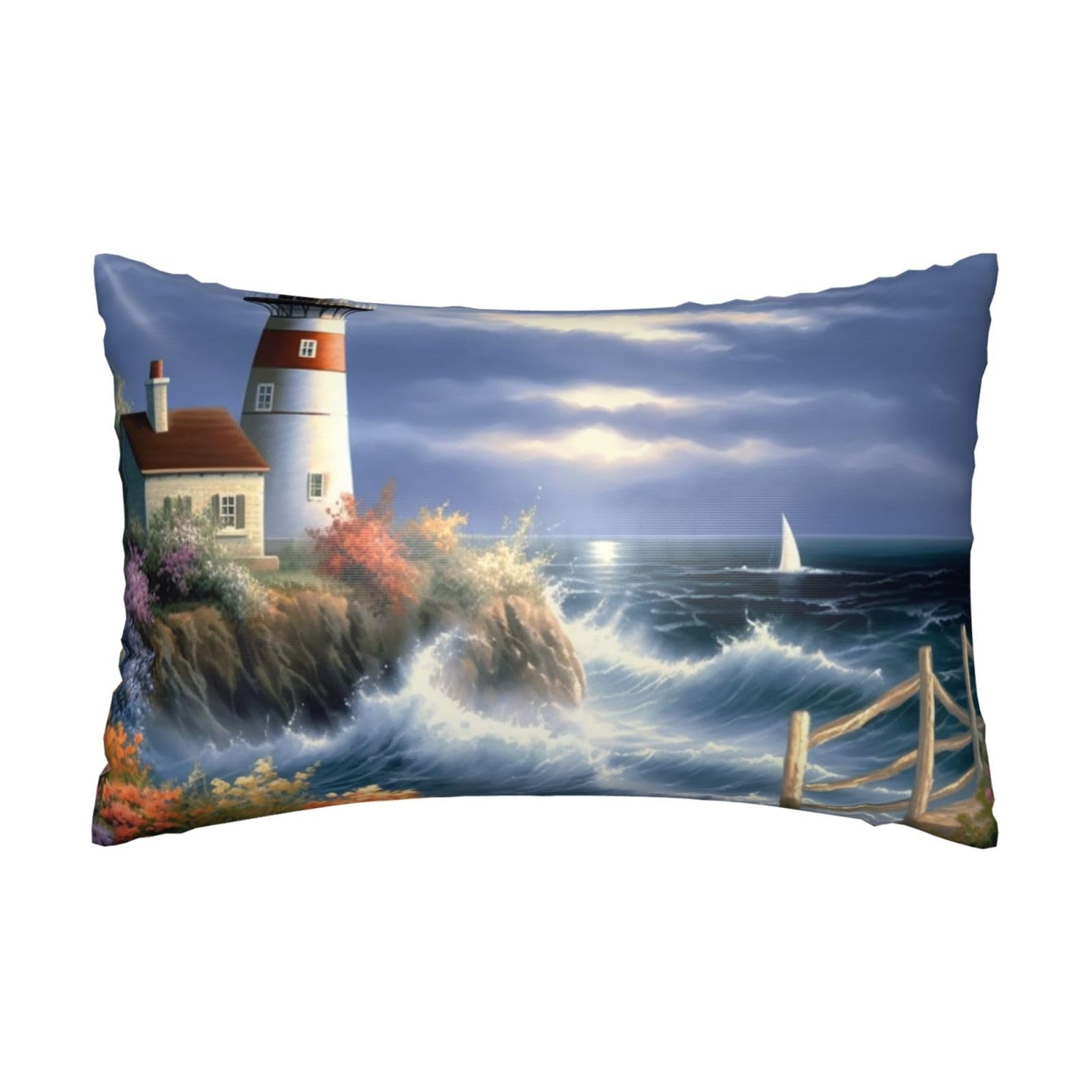 Satin Pillowcase for Hair and Skin, Lighthouse Diamond Painting Pillow Case Queen Size 20x30 Inches, Cooling Silky Pillowcases with Zipper Ultra Smooth and Soft Pillow Cover for Sleeping