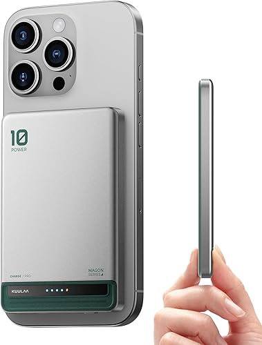 Kuulaa for MagSafe Battery Pack 10000mAh, Alloy Type C 20W Ultra Slim Wireless Portable Phone Charger with USB-C Cable, 0.51in Magnetic Power Bank for iPhone 16/15/14/13/12 (Silver)