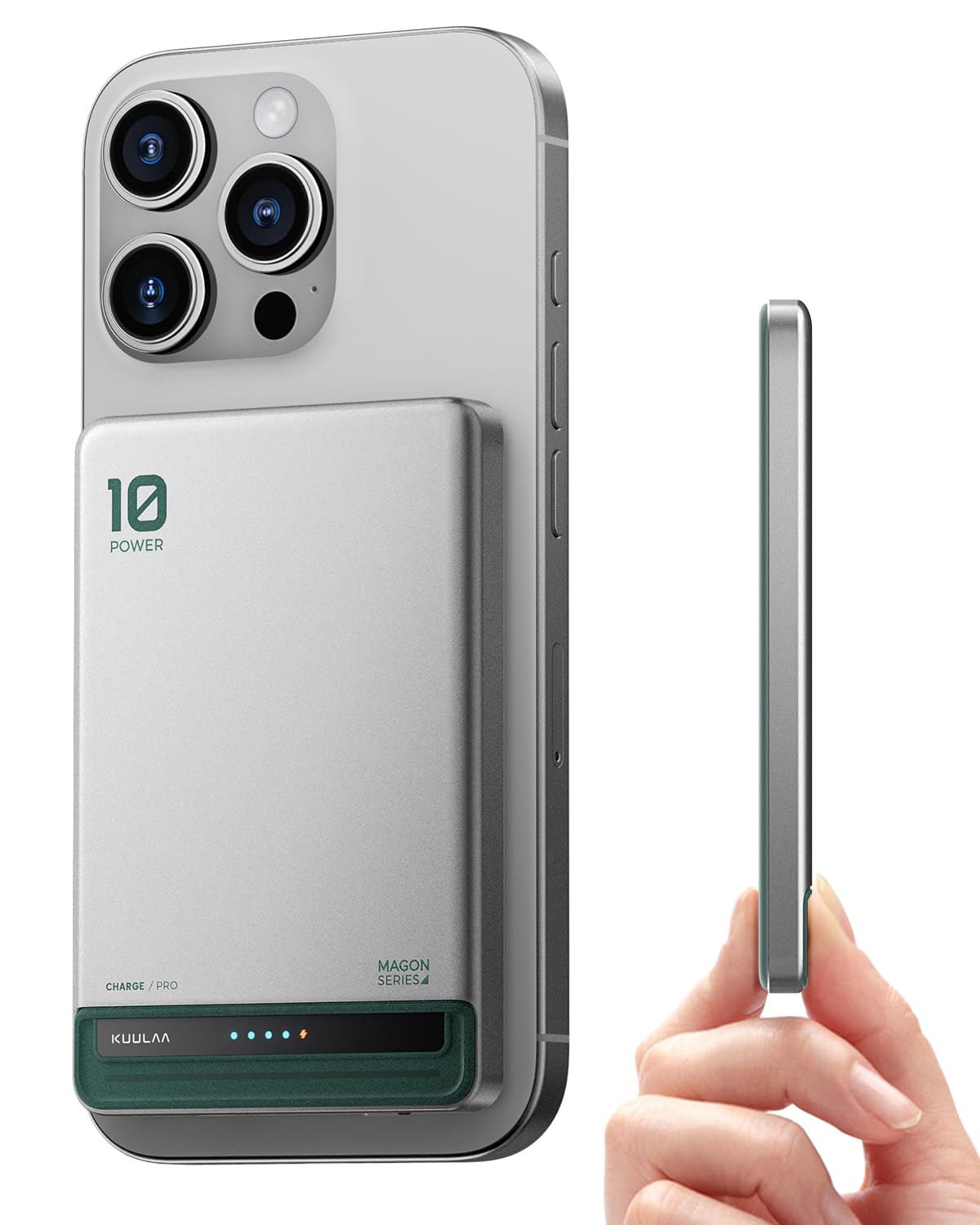 Kuulaa for MagSafe Battery Pack 10000mAh, Alloy Type C 20W Ultra Slim Wireless Portable Phone Charger with USB-C Cable, 0.51in Magnetic Power Bank for