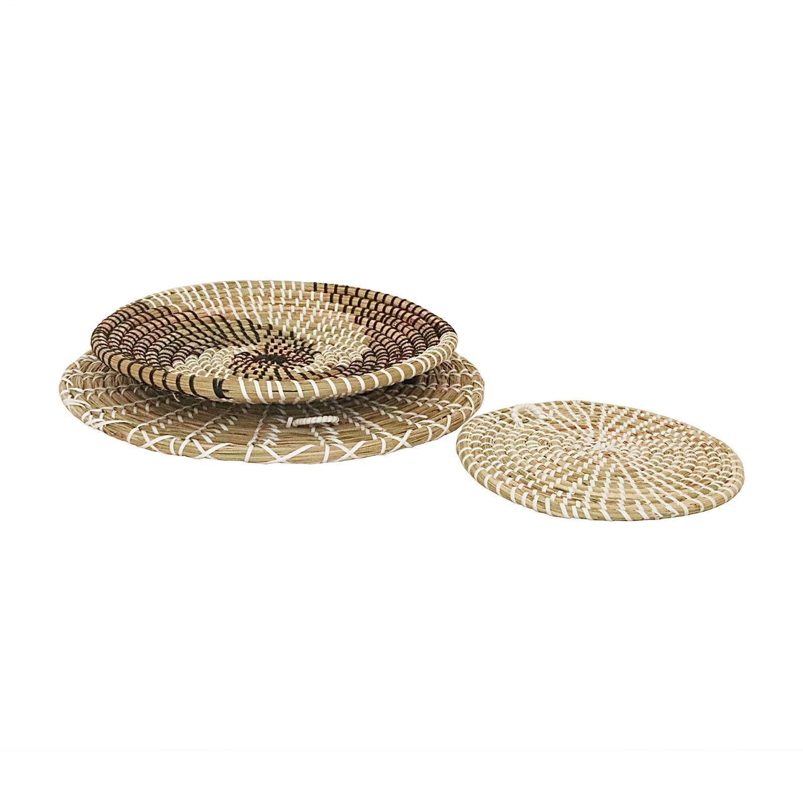 Genérico Decoración de pared de cesta tejida | Juego de 3 cestas tejidas para decoración de pared, cestas planas de mimbre Natural para colgar, decoracións bohemia para sala de estar o dormitorio