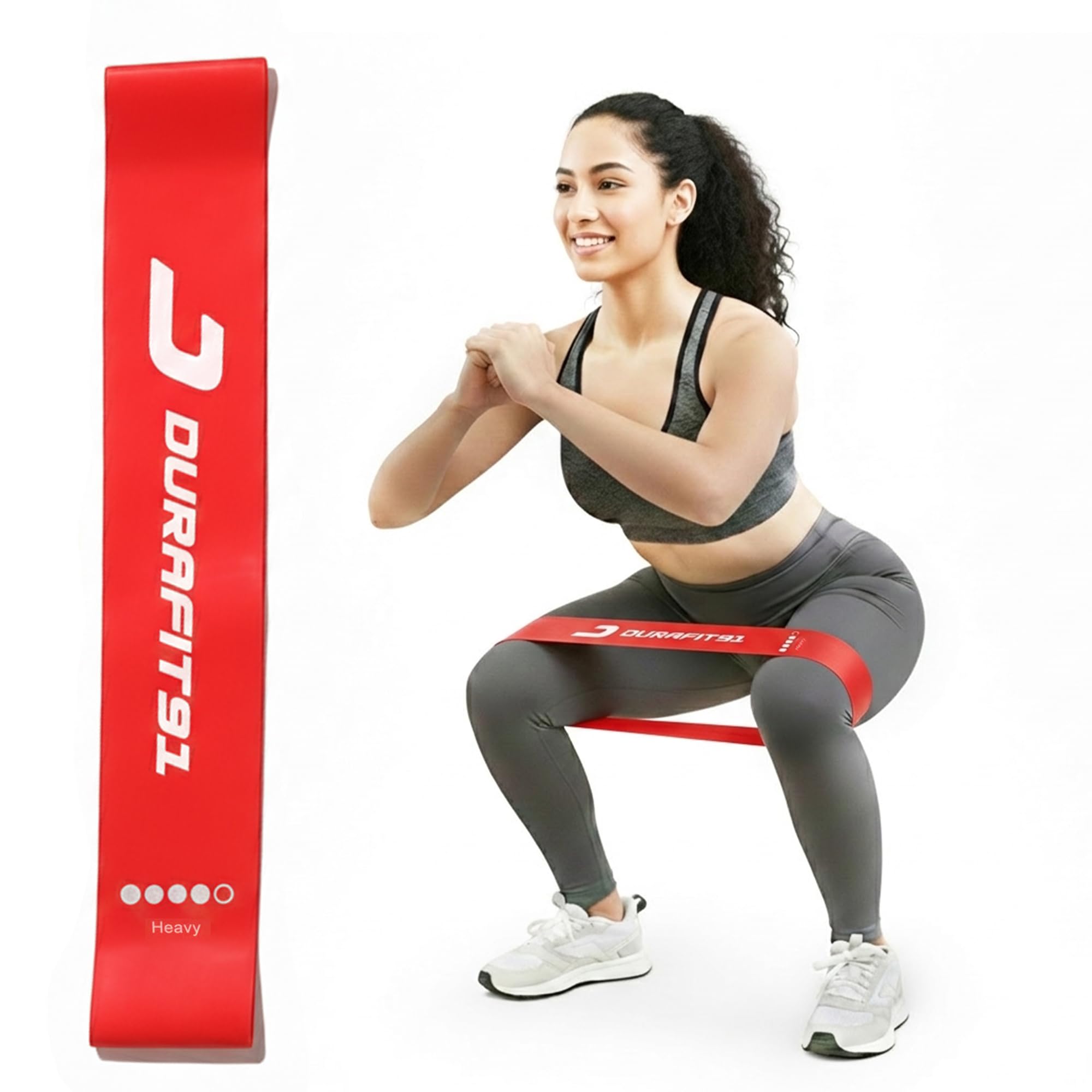 Durafit91 Black Mini Loop Resistance Band (Red) – Extra Heavy Non-Slip Hip Band for Glutes, Legs, Squats, Stretching, Home & Gym Workout for Women & Men-image-16