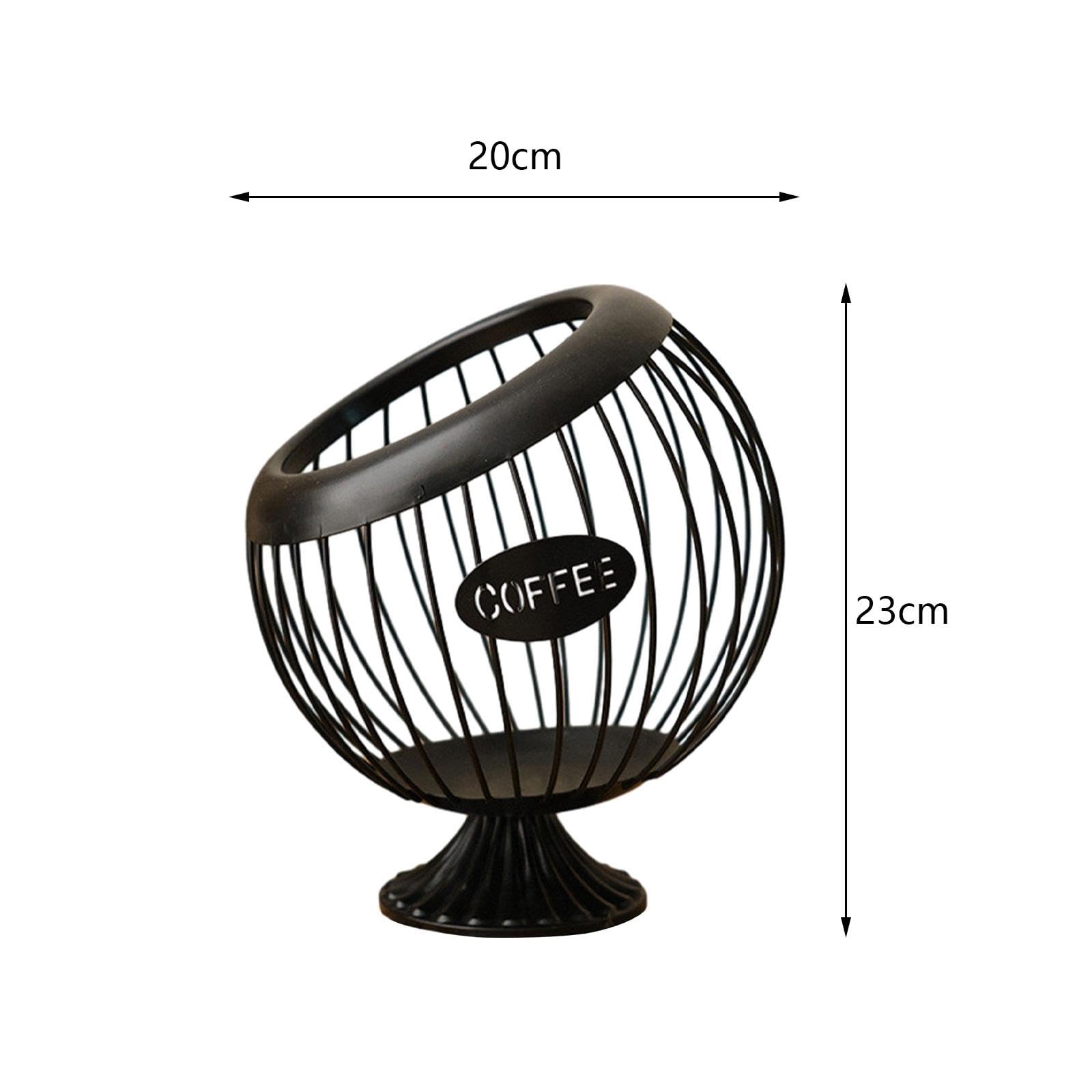 Cestino Portacapsule Caffè In Ferro – Organizer Da Banco, Design Cavo, 20x23 Cm, Nero – Per Capsule E Snack