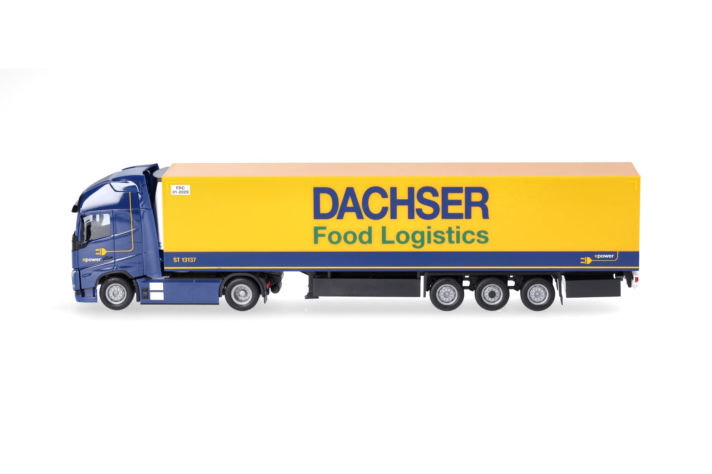 Herpa LKW Modell Volvo FH GL XL 2020 Electric Kühlkoffer-Sattelzug Dachser Food Logostics, Miniatur im Maßstab 1:87, Sammlerstück, Made in Germany, Kunststoff, Blau