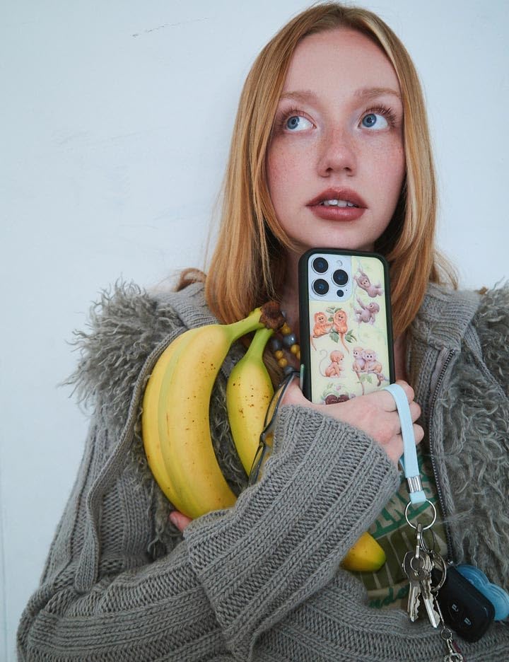 Image of Wildflower Cases - Compatible with iPhone 16 Pro Max | Protective Black Bumper, 6.5ft Drop Test Certified, Women Owned Small Business | Green Animal Brown Aesthetic Trendy Cute | Monkey Biz