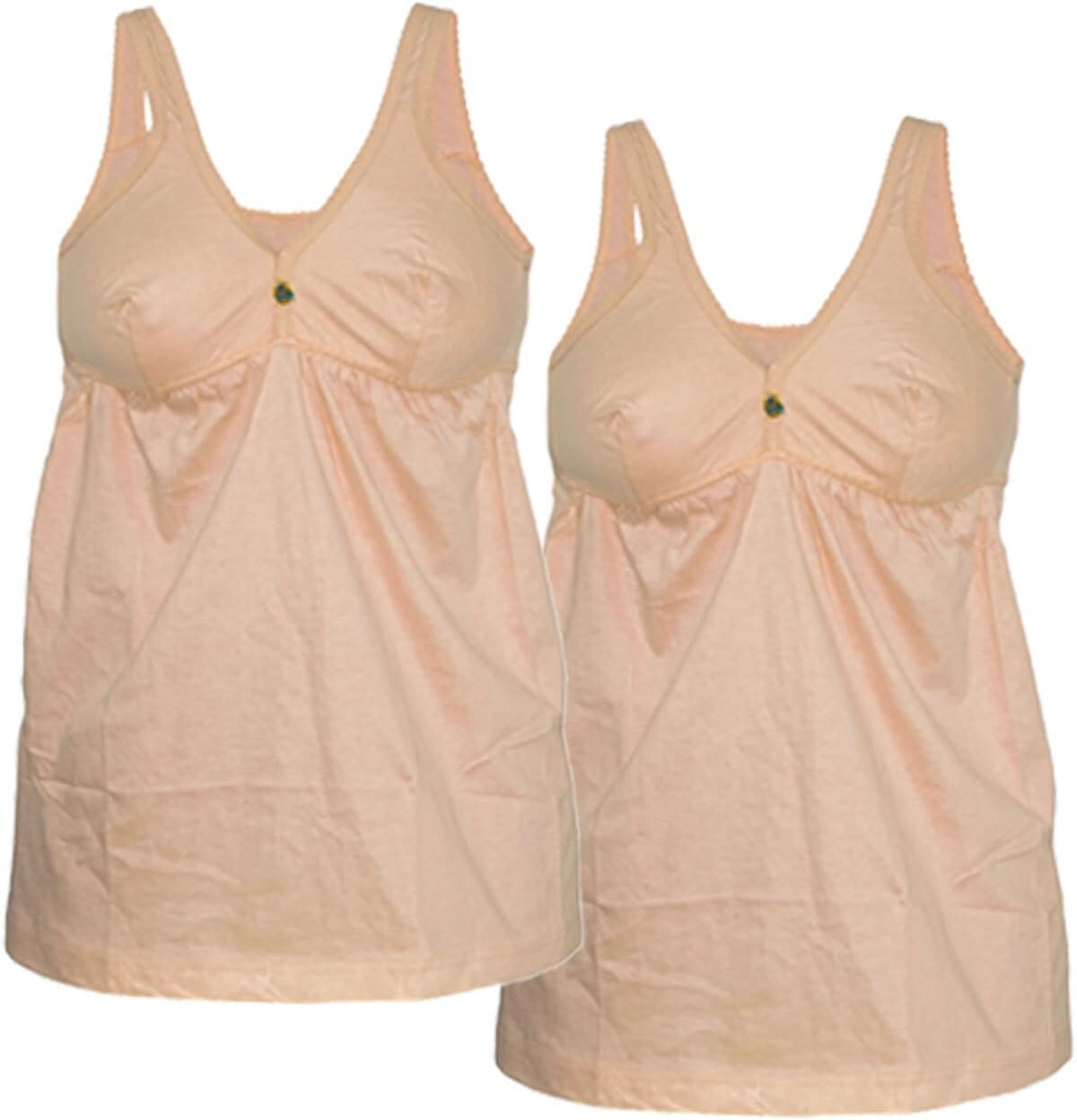 Women Cotton Regular Fit Sleeveless Cotton Bra Cum Comisole Slip Multicolor Pack of 2 Beige-picture-33