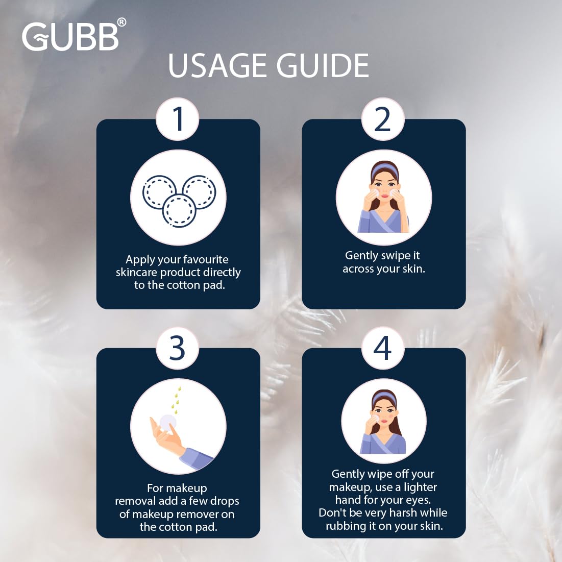 GUBB Hypoallergenic 100% Cotton Pads For Face Cleansing & Makeup Removal - Made of pure cotton | Safe for skin | Suitable for Women | Deep cleansing | Round shape, Non Woven - 80 Makeup Remover Pads 3