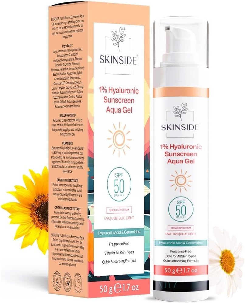 1% Hyaluronic In Vivo Tested Sunscreen Aqua Gel Ultra Light SPF 50 PA++++ | UVA UVB & Blue Light Protection | Zero White Cast | For All Skin Types | For Men & Women (50g)