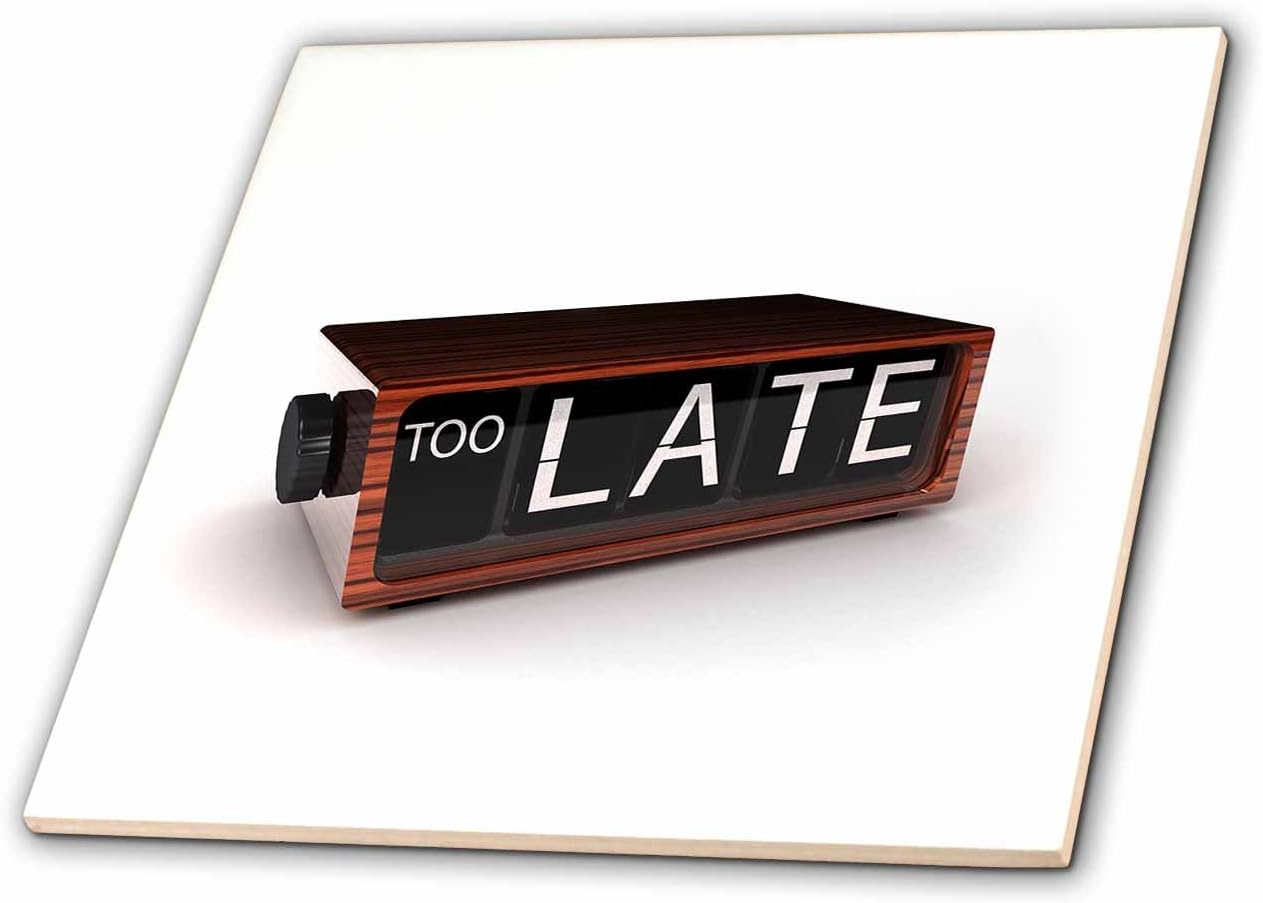 3dRose ct_155094_8 Alarm Clock Too Late Funny Concept Oversleep Overslept Oversleeping Glass Tile, 12-Inch