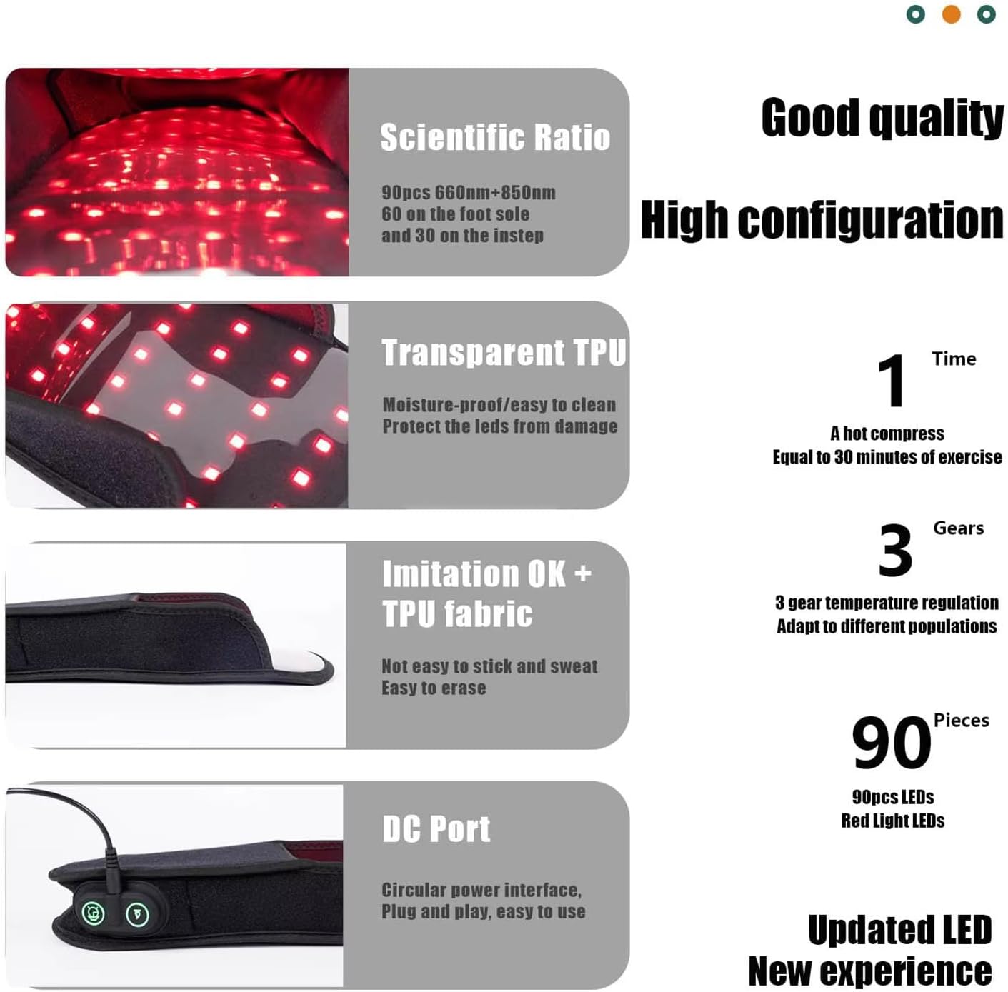 GOURIXIN 660NM y 850NM Zapatos de terapia de luz roja infrarroja, dispositivos portátiles de terapia de luz infrarroja cercana que calientan los pies en casa 2 piezas