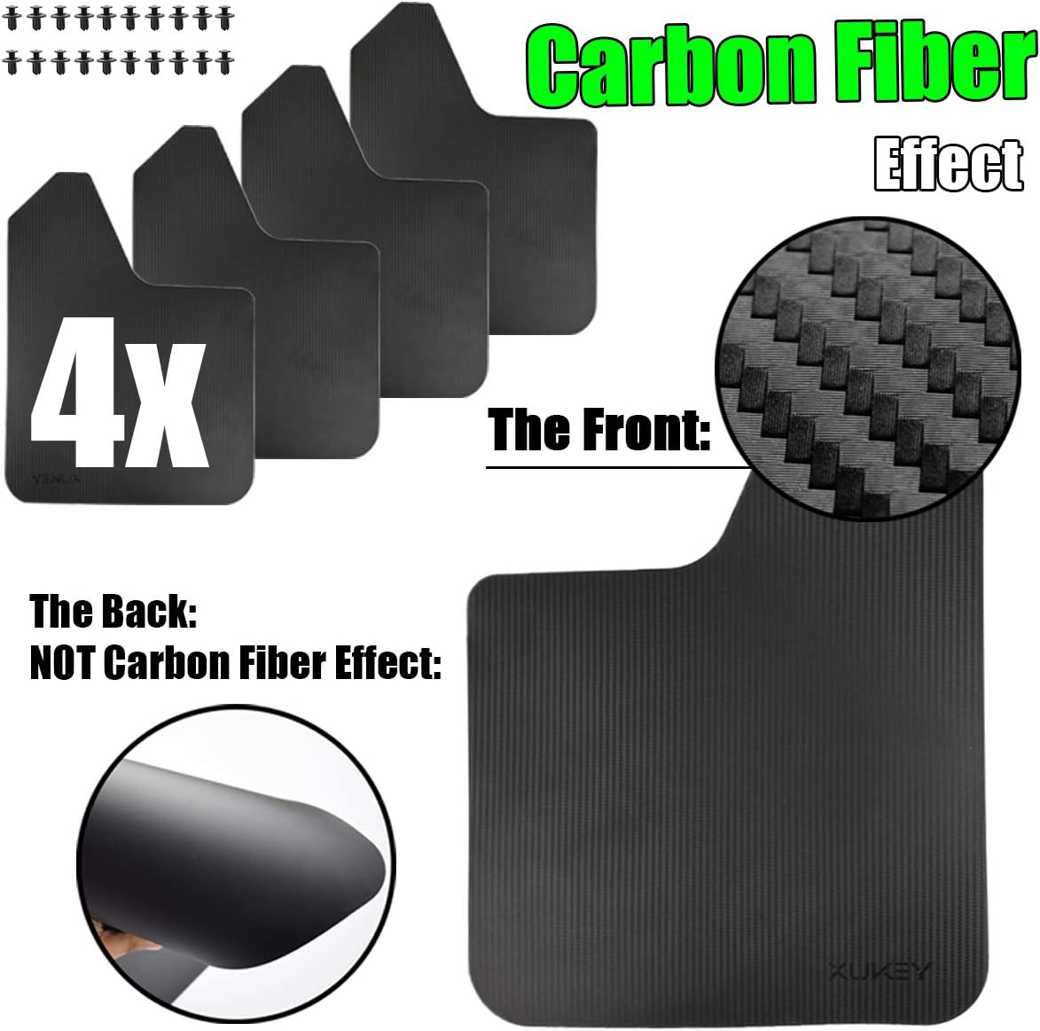 XUKEY Sporty Mud Flaps for Honda Civic/Type R/Si Sedan/Hatchback/Coupe Mudflaps Splash Guards Mudguards Carbon Fiber Effect SET-4PCS