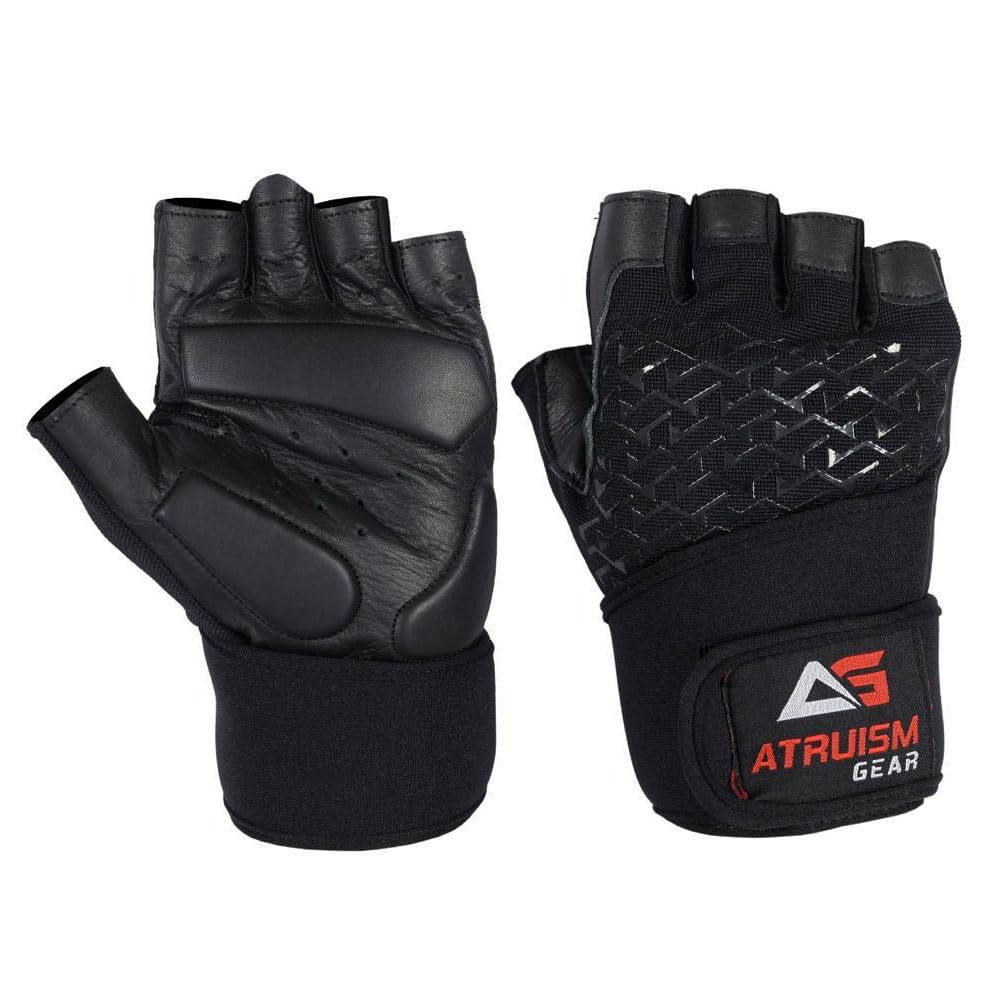 Atruism Gear Weight Lifting Gloves for Gym Fitness Workout, Anti-Slip Padded Palm, Half Finger, Strength Training, for Men, Women, Adults and Kids (Black, XL)