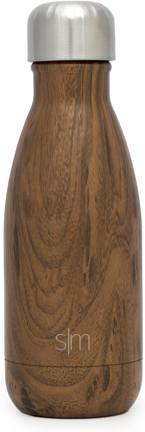 Simple Modern 9 Ounce Wave Water Bottle - Vacuum Insulated Stainless Steel Flask - Double Wall - Leakproof Kids Pattern: Wood Grain