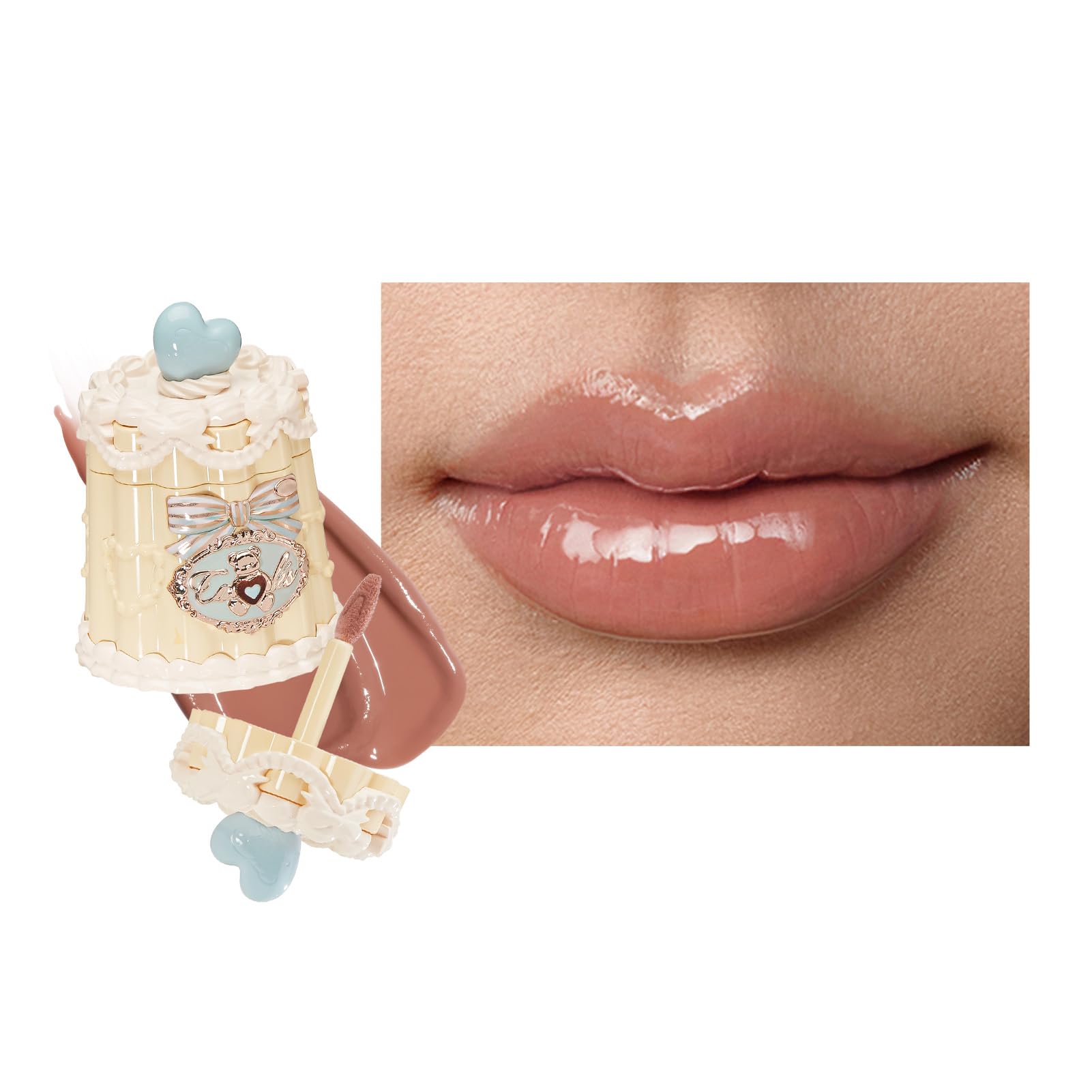 Flower Knows The Sweetie Bear Coating Lip Jelly, Soft Moisturizing Tinted Lip Gloss with Botanicals, Lightweight Non-Sticky Nude Lips Plumper, Cruelty-Free, 5g (JE02 Puff Bear)