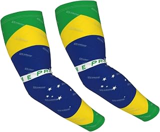 Brazil Flag Sign Cooling Arm Sleeves Upf 50+ With Thumb Holes - Stretchable Compression Sleeve For Men & Women, Lightweight For Golf, Running.