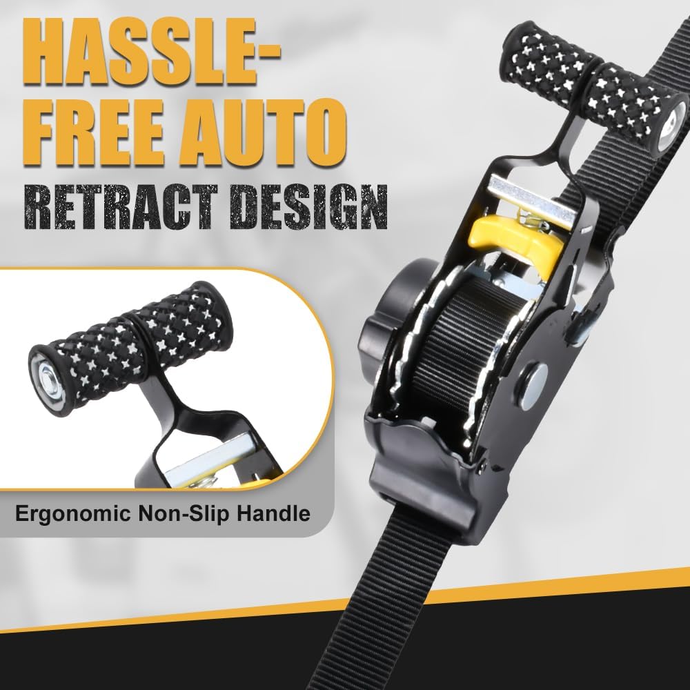 Retractable Ratchet Straps 1 Inch x 10 Feet 1,500lb Break Strength Heavy Duty Auto Self Retracting Tie Down Straps for Truck Cargo Trailer Motorcycle SUVs Black 4 Pack - Image 3