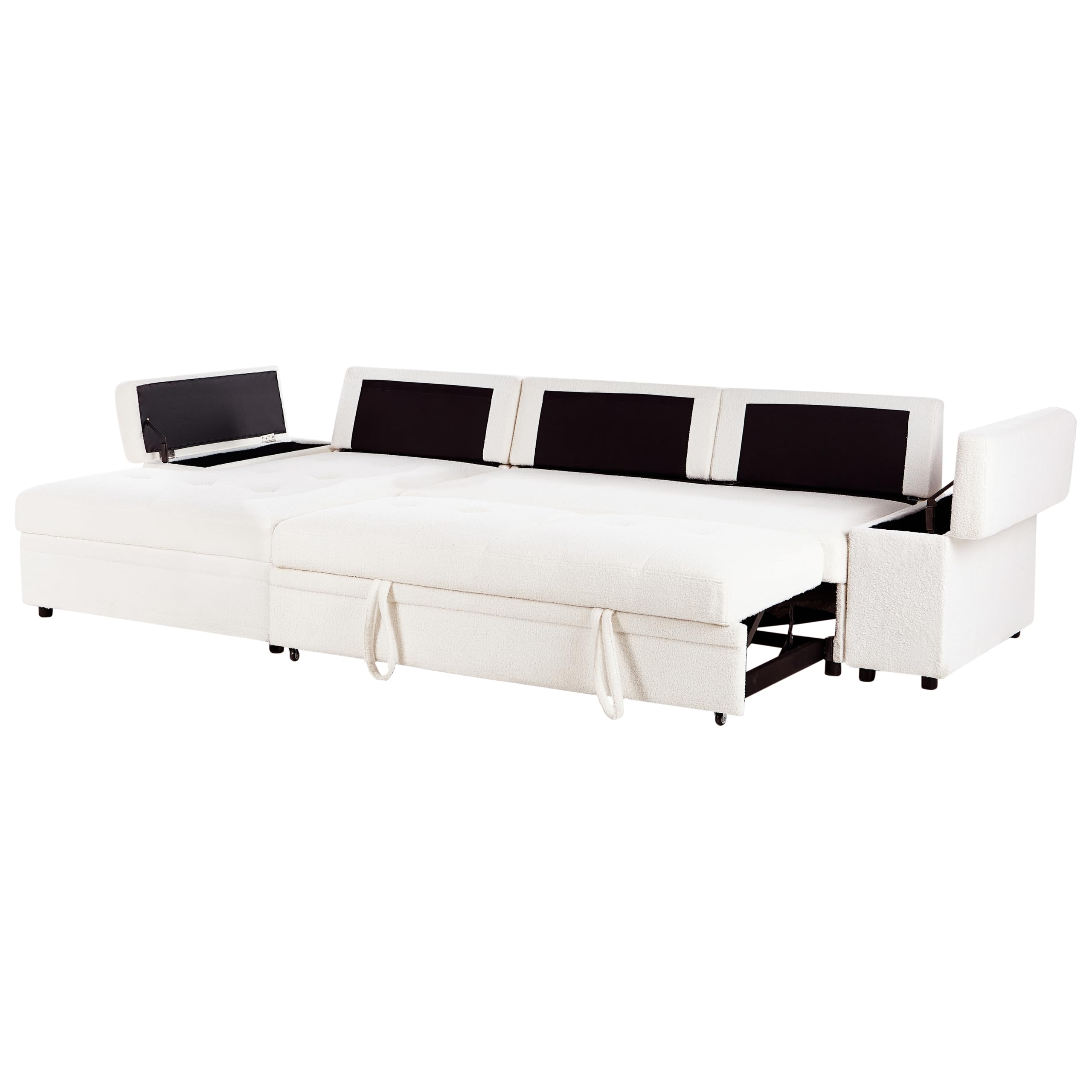 Beliani 3-Sitzer Ecksofa L-Form Bouclé weiß rechts mit Schlaffunktion Strauraum Hirsley