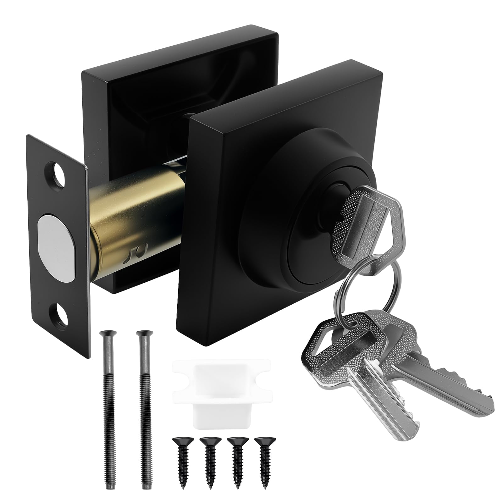 Zhjiutak Black Square Deadbolt Lock Security Door Lock With Key Zinc Alloy Deadbolts Matte Deadbolt For Bathroom Bedroom Entrance Door Locks Interior And Exterior