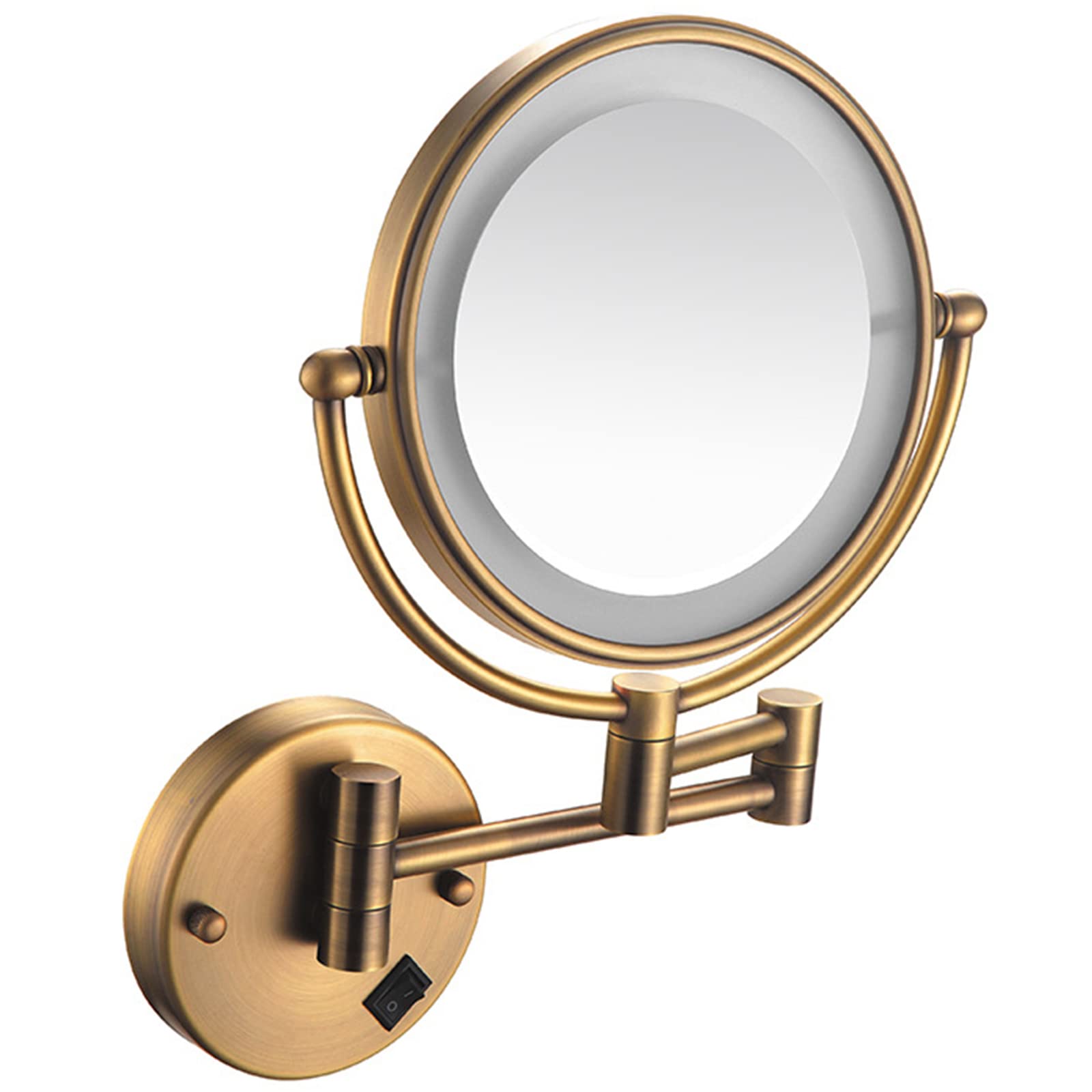 SXFSDOU 8-Inch Hardwired Dual-Sided LED Makeup Mirror, Adjustable Swivel Brass Vanity Mirror with 7X Magnification, Lighted Shaving & Cosmetic for Bathroom