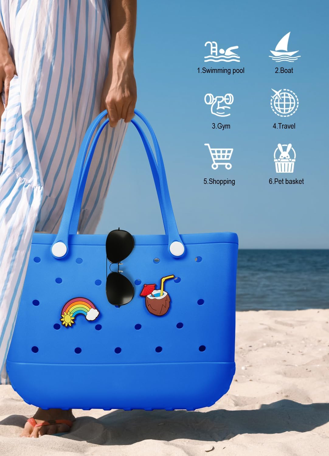 Beach Bag Rubber Tote Bag - Waterproof Travel Bag for Women Washable Tote Bag Handbag for Sports Beach Market Pool - Image 7