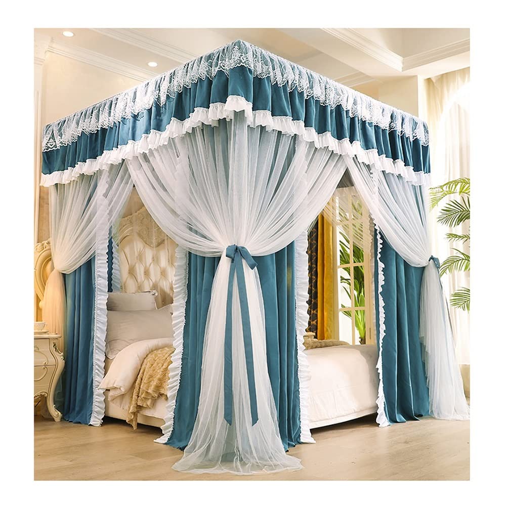GJMSSMY 4 Corner Post Bed Canopy, Dustproof Blackout Bunk Bed Curtain Mosquito Net For Princess Room, Luxury Bedroom Decor (Color : Blue, Size : 180X200cm/71X79in)