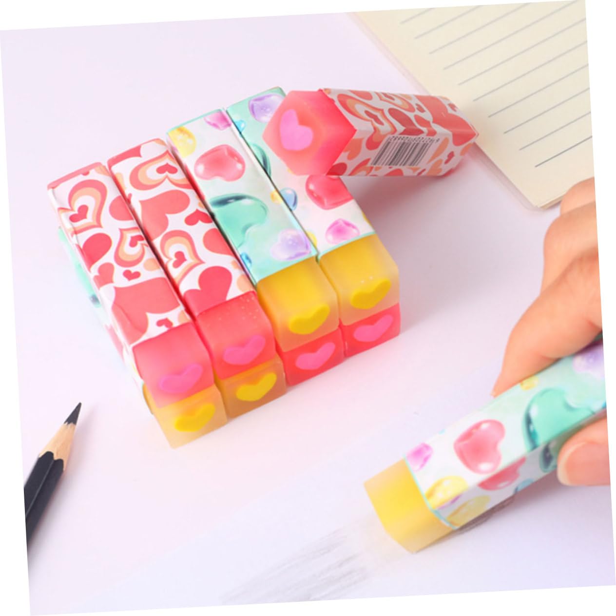 Gomme da Cancellare a Cuore Kawaii 32 Pezzi in Pvc | Festa Scuola Decor, Cartoon Erasers, Learning Stationery, Facile da Usare, per Bambini e Kids