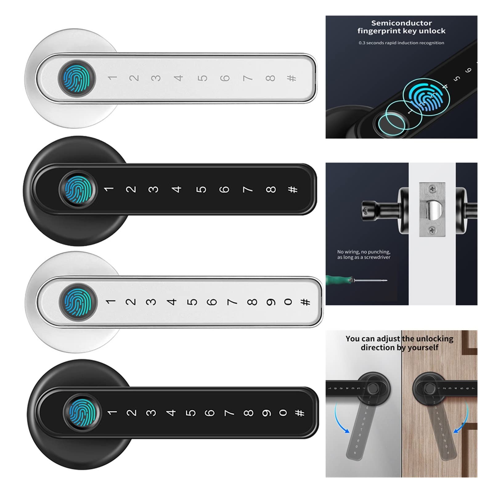 Serratura intelligente Tuya Fingerprint Smart Door Lock Keyless Entry Manopole biometriche for porte serratura Password Serratura digitale elettronica for casa Qualsiasi porta(Silver No APP-01)