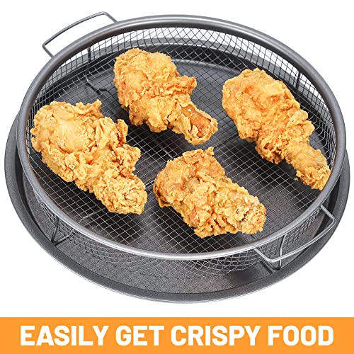 Air Fryer Basket For Oven, Stainless Steel Air Fryer Tray 11.8" X 12.4", Non-Stick Air Fryer Basket And Baking Tray Baking Sheet For Baking And Roasting, Round Grey, 2 Piece Set #TOP3