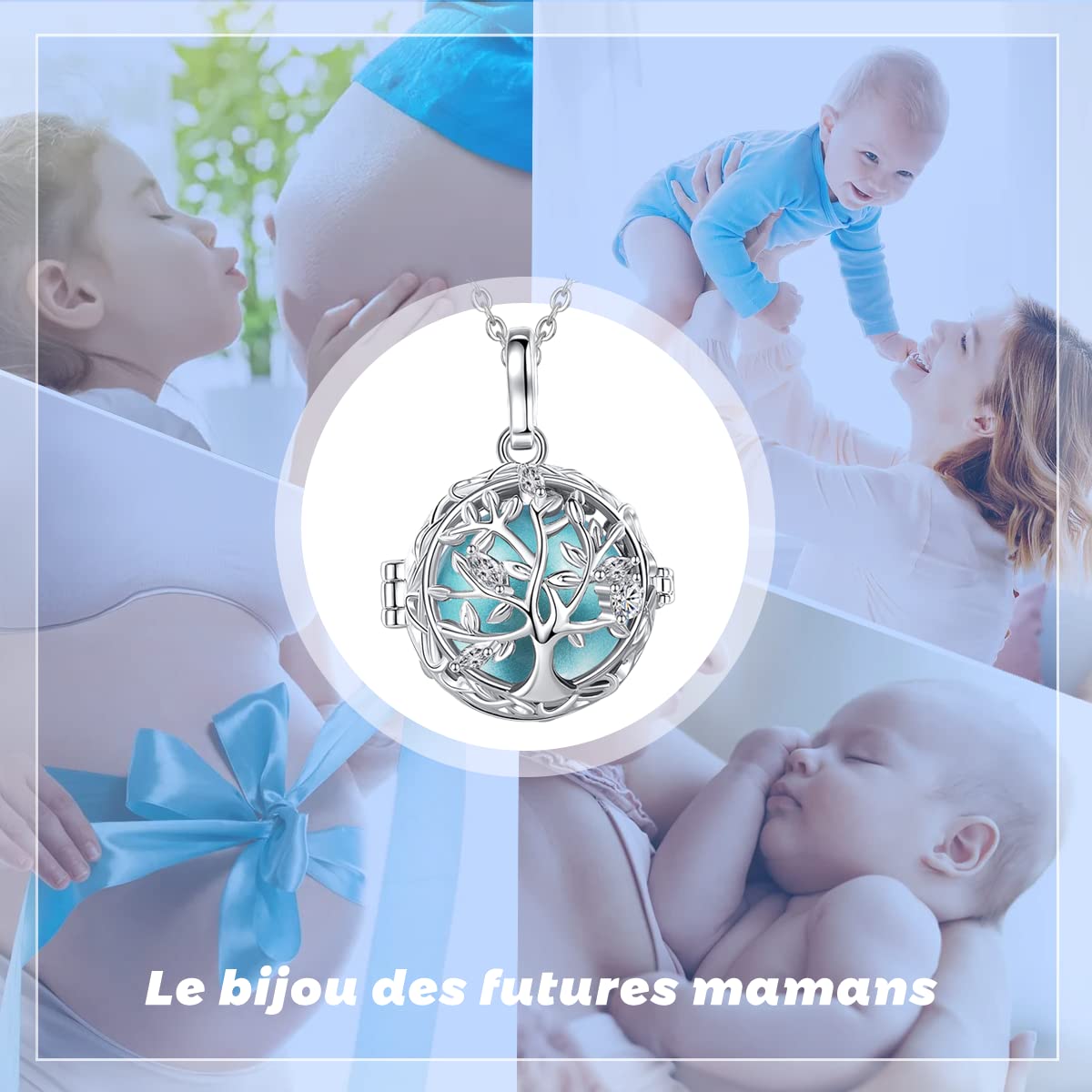 AEONSLOVE Collana Chiama Angeli Gravidanza Bola Messicana Ciondolo Albero della Vita per Futura Mamma, 2 Catene
