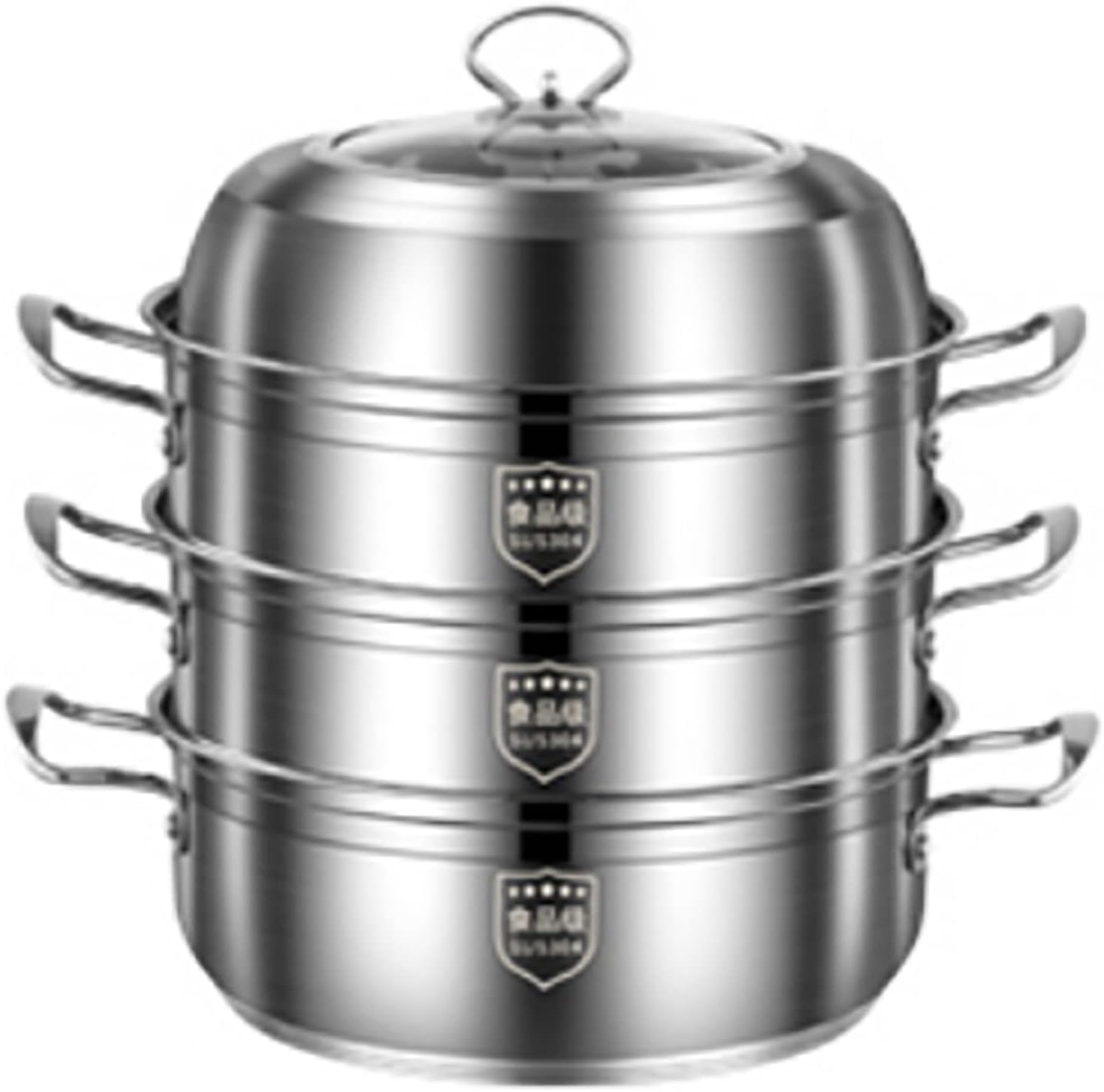JFGCTYHXY Stainless steel steamer, 304 stainless steel 3-layer thickened composite pot bottom steamed crab seafood porridge(32CM)