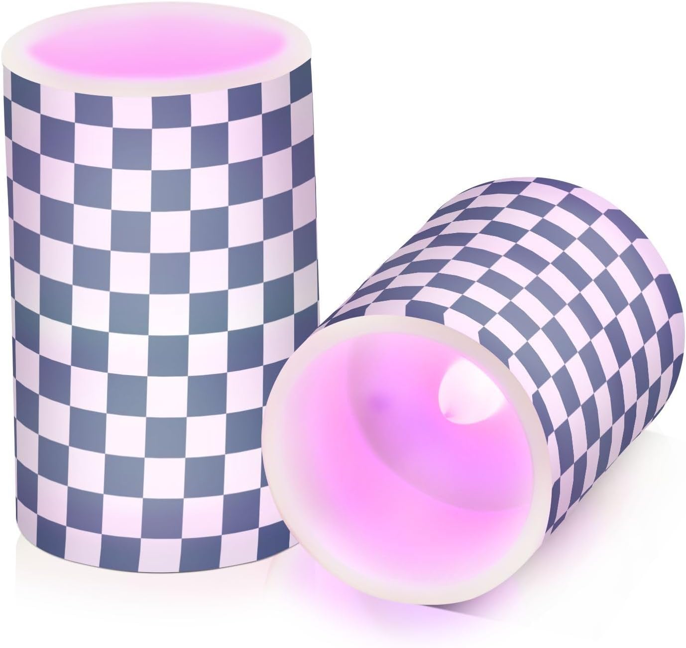 Navy White Checkered Flickering Flameless Candles LED Battery Operated with Remote Timer Pillar Candles for Home Birthday Wedding Christmas Decor, Set of 2