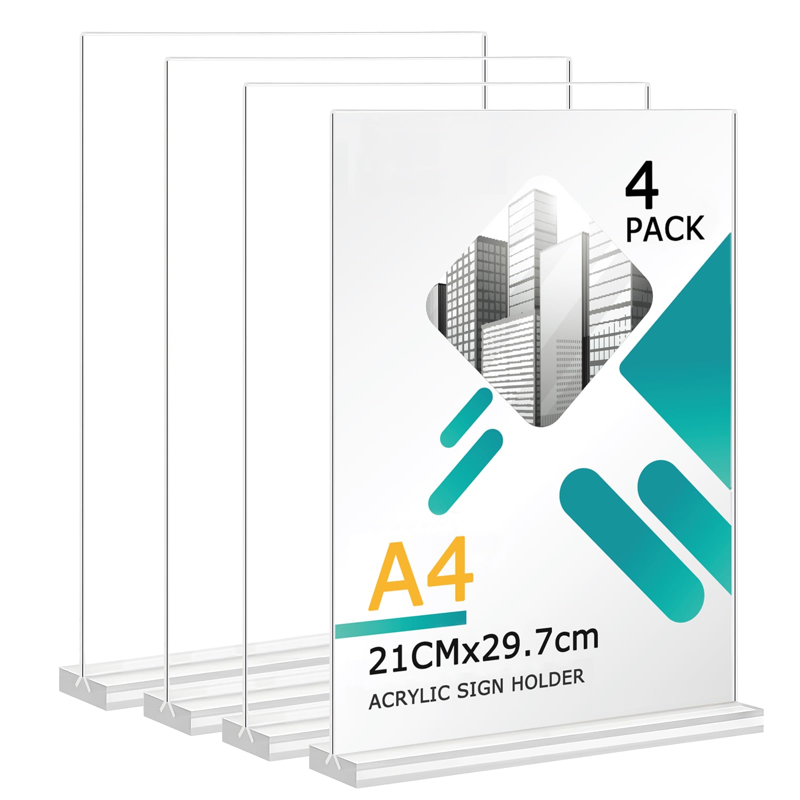 Lot de 4 Porte-Affiches En Acrylique A4, Support Double Face Vertical Transparent,Porte Menu Restaurant, Porte Affiche, Pour Restaurants, Menus, Hôtel, l'école,Bureau, Magasin