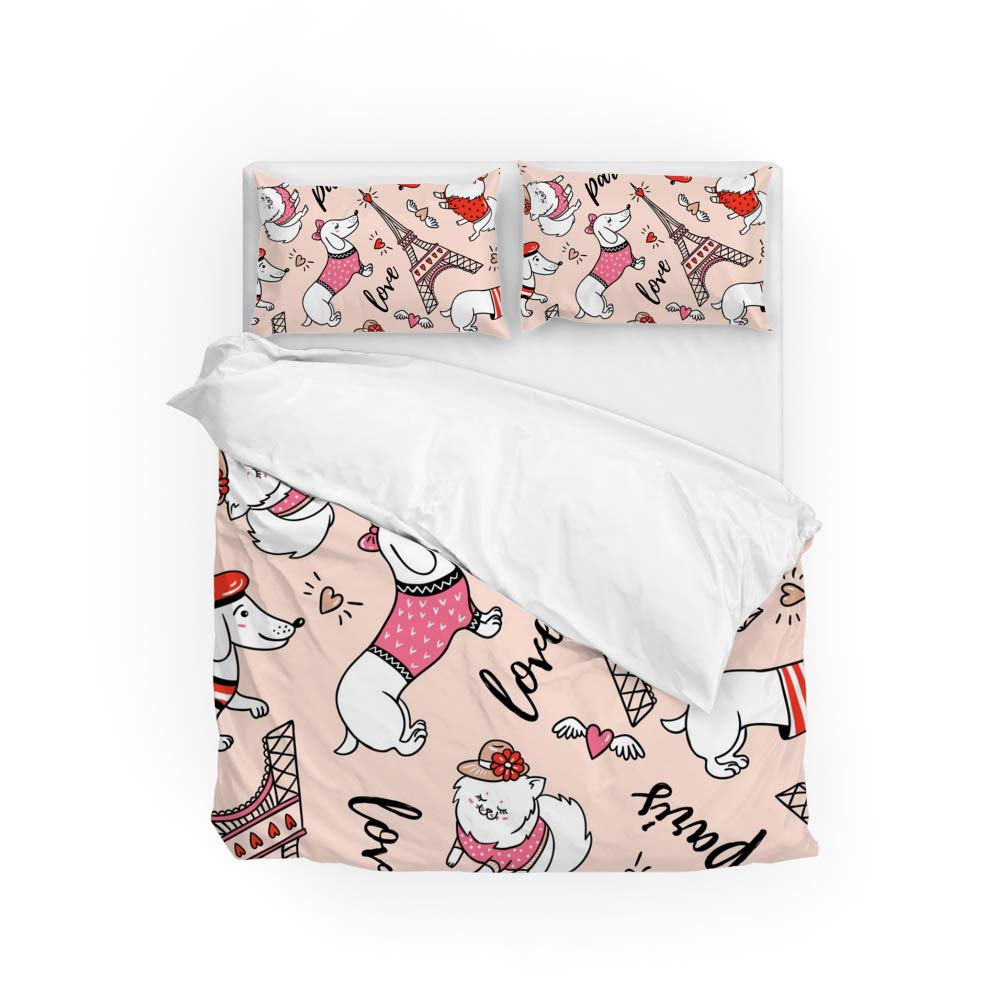 Parure de lit bouledogue français rose King housse couette polyester