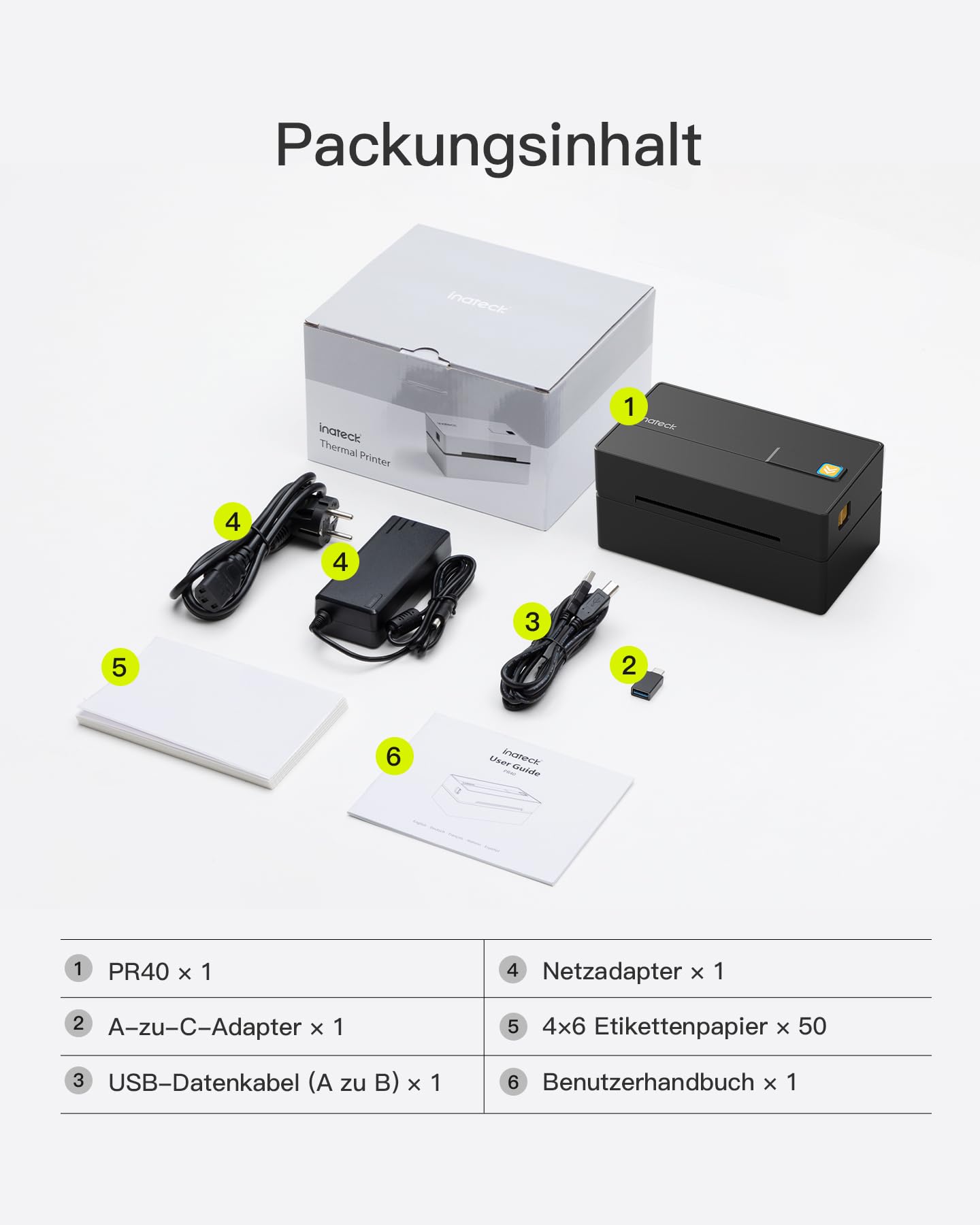 Inateck Mobile Thermo-Etiketten-drucker, Kabelloser 4x6 Versandetiketten Drucker für Versandpakete, Kompatibel mit iPhone, Android, iPad, Windows, MacOS, Chrome, USPS, Schwarz