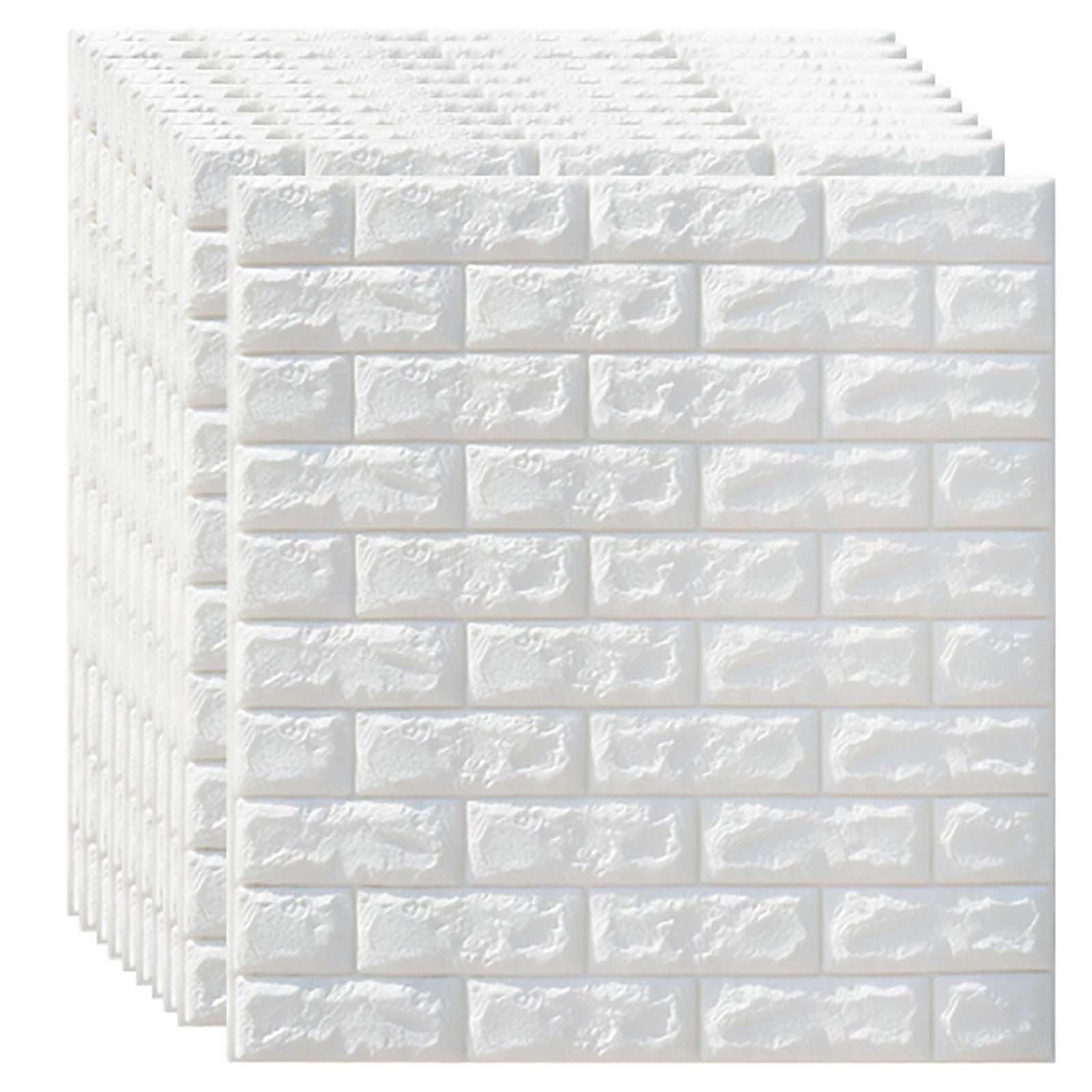 HAILM Pannelli Murali Bianchi 3D Carta Parati Schiuma Mattoni, 70x77cm Piastrelle Murali Autoadesive Decorative, 5,5 mm Spessore Anti-Collisione Peel e Stick 3D Wall Stickers,10 PCS
