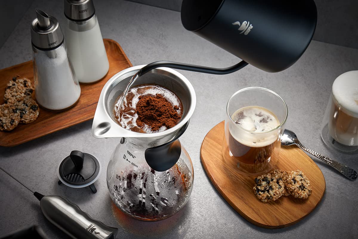 GEFU Cafetera con filtro Butio - Pour over Cafetera de cristal resistente al calor con filtro de acero inoxidable 800ml/6 tazas