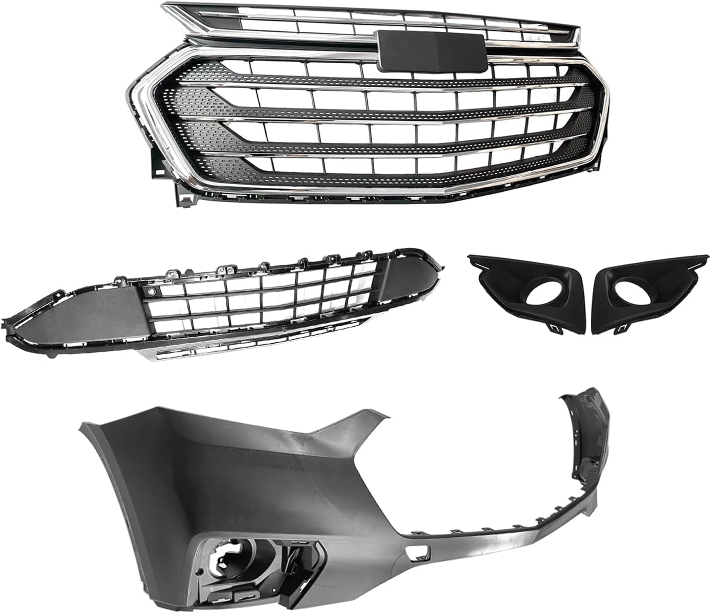 Front Bumper Cover Kit Compatible with 2018 2019 2020 2021 Chevy Traverse L LS LT RS Premier 3.6L W/Upper Grille Lower Grill & Fog Lights - Full Bumper Body Set - Image 3