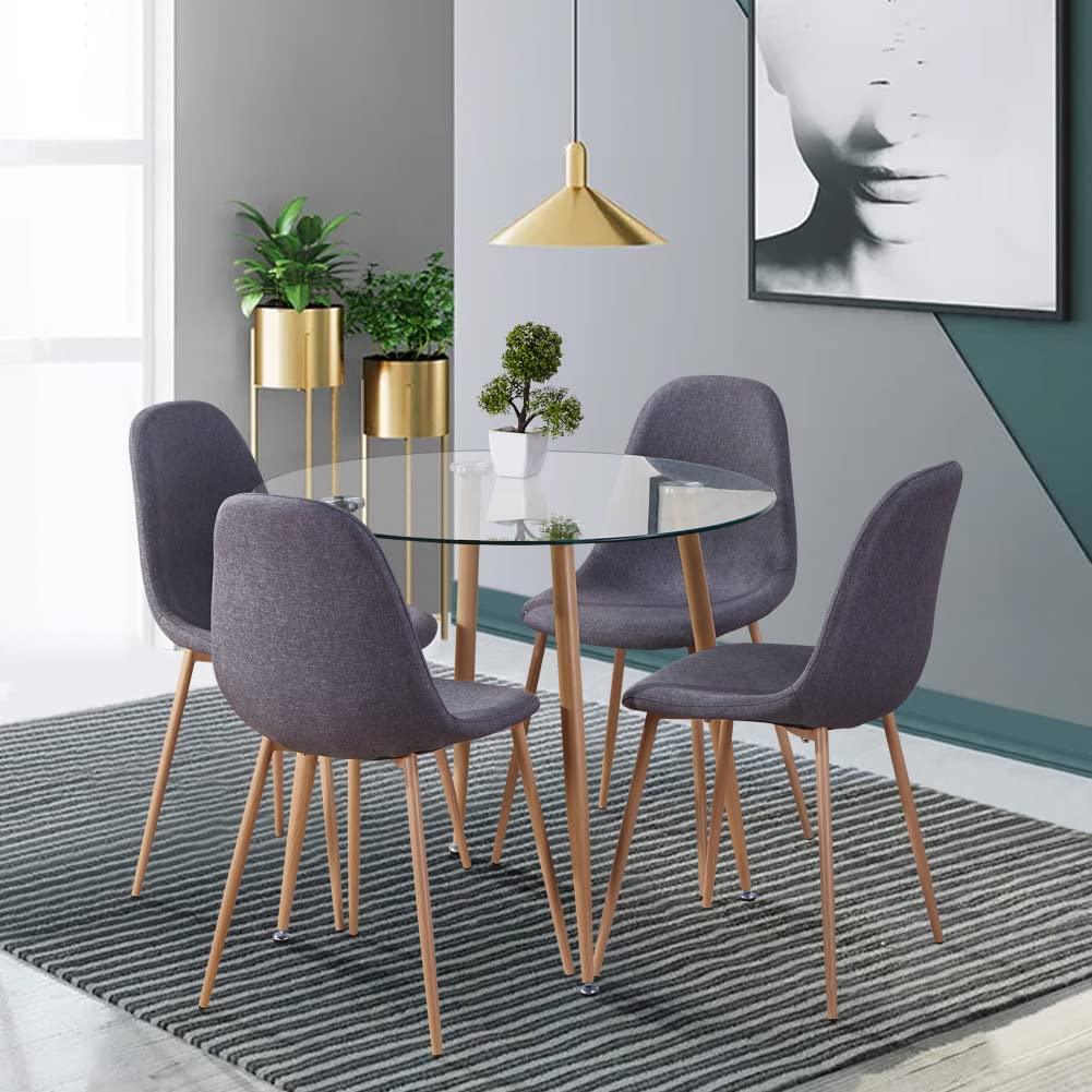 Table Ronde Verre GOLDFAN + 4 Chaises Blanches - Design Moderne Pour Salle à Manger