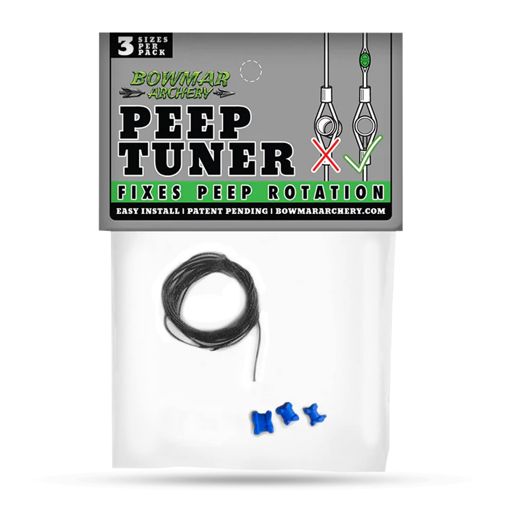 Bowman Archery Peep Tuner, Fix Peep Rotation with Ease, Effective and Easy to Install, 2 Sizes Included