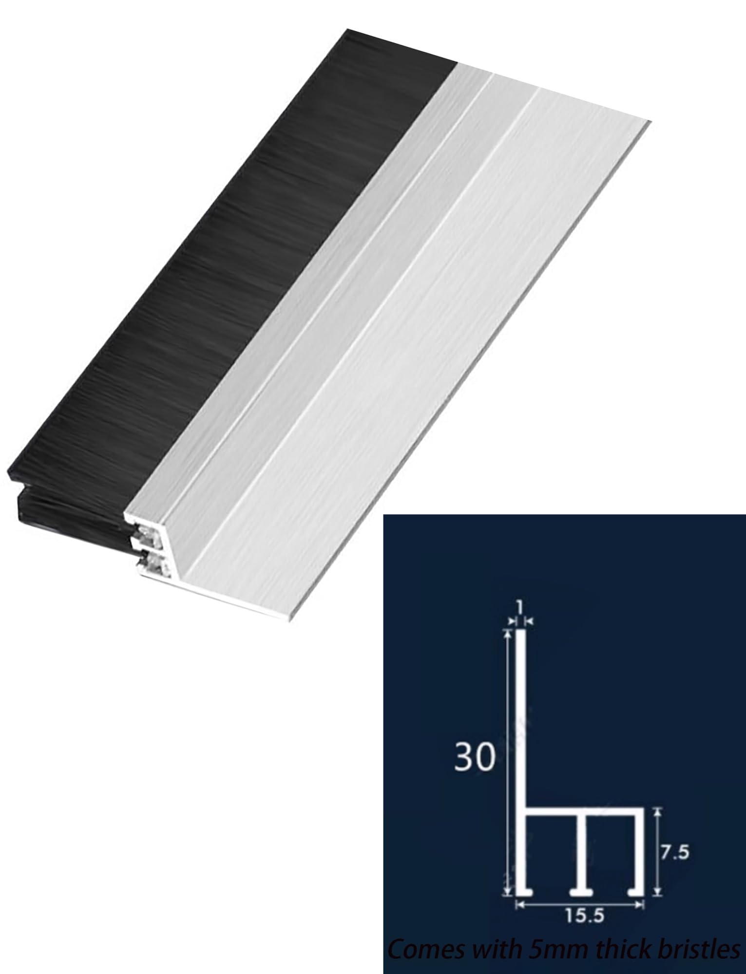 Bürstenstreifen, H-Typ Aluminium Streifenbürste Benutzerdefinierte Länge Größen Maschine Werkzeug Schrank Tür Spalt Tropfkante(30x30mm/1.2x1.2")