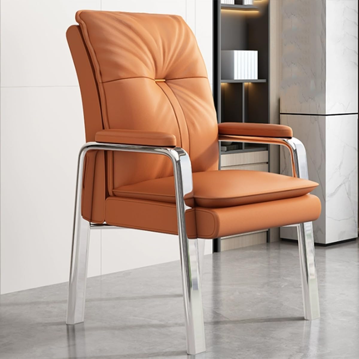 Black Leather Office Desk Chair with Arms Reception Guest Accent Chairs with Metal Frame Sofa Armchair Reading Chairs(Orange)