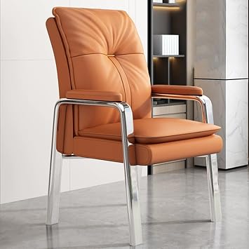 Black Leather Office Desk Chair with Arms Reception Guest Accent Chairs with Metal Frame Sofa Armchair Reading ChairsOrange