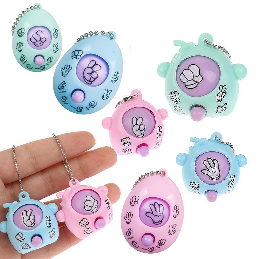 MRTURK REVHQ 6Pack Rock-Paper-Scissors Funny Toy Keychain Egg Shaped Handheld Stress Relief Game Key Holder/Spinner Keychain