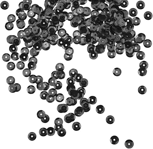 Miniatura 3 de SaktopDeco Lentejuelas sueltas negras a granel de 0.236 pulgadas (0.236 in), redondas, para manualidades, costura, bordado, apliques de bordado,