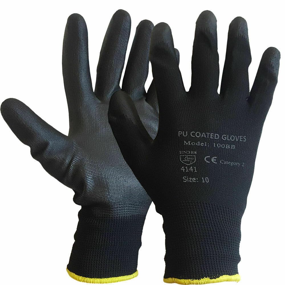 Supreme TTF Pack of 24 Safety Gloves, Work Gloves, with Secure Grip on Palm & Fingers, PU and Nylon Non-Slip Gloves, Ideal for General Duty Work, Gardening. (XL-10)